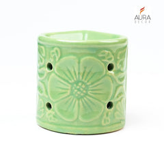GREEN HANDCRAFTED SMALL CERAMIC BURNER WITH T-LIGHT CANDLE SET OF 1