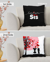 Black Pillow Cushion For Best Sister, Premium Pillow - 16 Inch | Unique Thoughtful Cute Birthday Diwali Pillow Gift For Best Sister | Premium Filler Cushion, Dual-Sided Design - Design 26