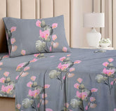 Premium Single Bed Sheet With 1 Pillow Covers For Single - 60 X 90 Inches, Grey & Pink | Super Soft Premium Brushed Glace Cotton Bedsheet