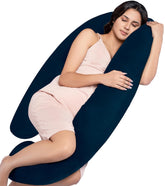 Full Body J Shape Pregnancy Pillow For Women, Maternity Pillow, Navy Blue Color | Pillow Gift For Pregnancy Sleeping, Premium Velvet Cover With Zip | Adjustable, Multipurpose Pillow