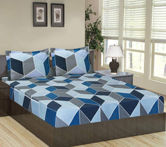 Printed King Size Double Bed Bedsheet With 2 Pillow Cover - 90 X 100 Inches, Blue | Ideal For House, Hotel, Guest House | Super Soft Cotton Material Bedsheet