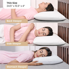 Memory Foam Pillow, Orthopedic Pillow For Sleeping, White, Thin Size - 4 Inch | With Removable Washable Jacquard Cover, Neck Support, Cooling, Hypoallergenic, Adjustable - Pack Of 1