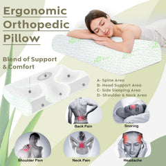 Aloevera Memory Foam Pillow, Cervical Pillow For Neck & Shoulder Pain Relief, White | Contour Neck Orthopedic Pillow For Spinal Alignment Ergonomic Pillow, Removable Cover - Set Of 2