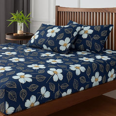 Printed Double Bed Bedsheet Set Includes 2 Pillow Covers Ultra-Soft Microfiber | 90 X 100 Inches, Blue - Breathable & Wrinkle-Free