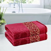 Kuber Industries Cotton Bath Towel 1000 Gsm | Wrinkle Resistant Towels | Quick-Dry Travel Velvet Border Towel For Men & Woman -Maroon (Pack Of 2)