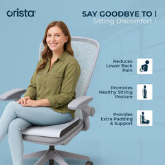 Comfort Cloud Seat Cushion, High-Density Memory Foam Pillow, Greyish Blue Mesh | Ergonomic Tailbone & Thigh Support | Anti-Slip Base, Portable Handle, Ideal For Office, Car & Home Chairs