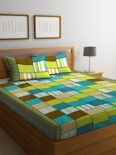 1 Double Bedsheet With 2 Pillow Covers - 85 X 86 Inches, Green & Sky Blue | Long-Lasting Color Comfortable Fabric Bedsheet