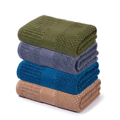 Mush Hearth & Haven Bamboo Large Size Bath Towels 1800 Gsm | Bamboo Bath Towel Soft, Highly Absorbent & Quick Dry (Desert Sand, Teal, Slate Grey & Olive) - Pack Of 4