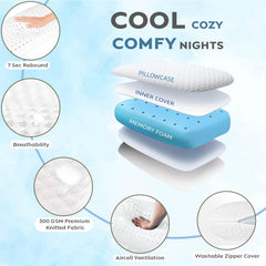 Cooling Memory Foam Pillow For Neck & Shoulder Pain, White, Standard Size | Orthopedic Pillow For Sleeping, Pain Relief & Spinal Alignment | Ergonomic Design, Washable Cover - Pack Of 1