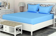 Cotton Bedsheet For Double Bed Queen Size - 90 X 100 Inches, Light Blue With 2 Pillow Covers | 350 Thread Count | Premium Comfort Bedsheets For Home, Hotels & Guest House