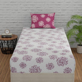 1 Single Bedsheet With 1 Pillow Cover | Durable & Long Lasting Fabric, Easy Hand & Machine Wash | Size - 55 X 88 Inches, White & Mauve