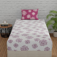 1 Single Bedsheet With 1 Pillow Cover | Durable & Long Lasting Fabric, Easy Hand & Machine Wash | Size - 55 X 88 Inches, White & Mauve