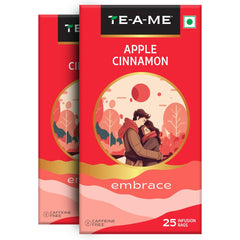 TE-A-ME Embrace Apple Cinnamon Tea - Pack Of 2 X 25 Tea Bags | Boosts Energy, Reduces Fine Lines & Wrinkles - Sugar Free, Caffeine Free | Enjoy Hot Or Cold - Fruit Tea Bags