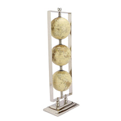 Handcrafted Vertical Triple Golden Globe Stand Decorative, Accessories For Table, Desk For Showpiece, Office Shelves, Bedroom & Gifting (Cream Silver) Set Of 3 Globes In 1