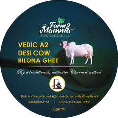 Organic Natural Vedic A2 Desi Cow Bilona Ghee By Farm2mamma | Natural & Healthy Nutrients A2 Grass Fed Cultured Ghee For Weight Loss | (500ml) 16.9 Ounce | Jar Pack