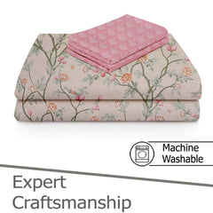 Soft Cotton Single Size Bedsheet With 1 Pillow Cover | 60 X 90 Inches, Oyster-Pink | Anti-Fade Printed Design | 200 Thread Count