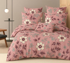 Cotton Queen Size Printed Double Bedsheet With 2 Pillow Covers For Home | 90 X 100 Inches, Peach - Beautiful Bedsheet Set | Perfect For Gifting Wedding, Anniversary