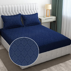 144 TC King Size Bedsheet With 2 Pillow Covers - 90 X 95 Inches | Navy Blue, Damas Design Bedsheet | Machine Washable & Wrinkle Resistant