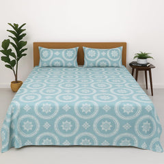 Microfiber Printed King Size Bedsheet With 2 Pillow Cover - 90 X 100 Inches, Sky Blue | Hotel Luxury Bedding Wrinkle Free | Ultra Durable & Easy Care