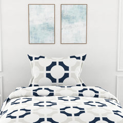 1 Single Bedsheet With 1 Pillow Cover - 54 X 84 Inches, Grey & Colonial Blue | Comfort Meets Everyday Styles | Traditional Ideal For All-Season Use