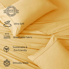 1 Elastic Fitted Bedsheet For Super King Size & 2 Pillow Cover - 72 X 78 Inches, Yellow | Durable & Fade Resistant | Pure Comfort Of Organic Cotton