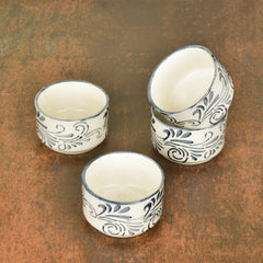 Hand Painted Ceramic Dip Bowls Set Of 4 - 50ml Each, Grey & Off White | Chutney Bowls - Ketchup Bowls