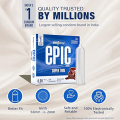 Manforce Epic Desire Super Thin For Men Silk Chocolate Flavour Condom (3 Sheets) X Pack Of 12