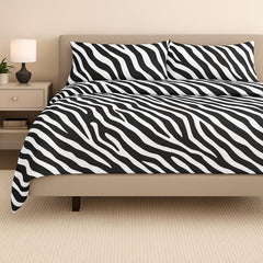 Double Bedsheet With 2 Pillow Covers - 90 X 100 Inches, White & Black | Soft, Breathable & Skin-Friendly Bedding For Daily Use | Machine Washable & Long-Lasting