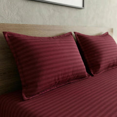 Maroon Stripe Flat Double Bedsheet (90 X 92 Inches) With 2 King Size Pillow Covers | Soft To Touch & Comfortable | 300 Thread Count
