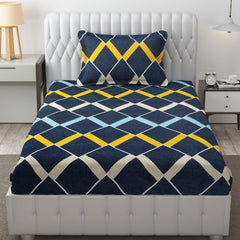 Cotton Printed 1 Single Bedsheet With 1 Large Size Pillow Covers - 60 X 90 Inches, Navy Blue | 240 Thread Count - Light Weight, Suitable For All Seasons & Easy To Wash