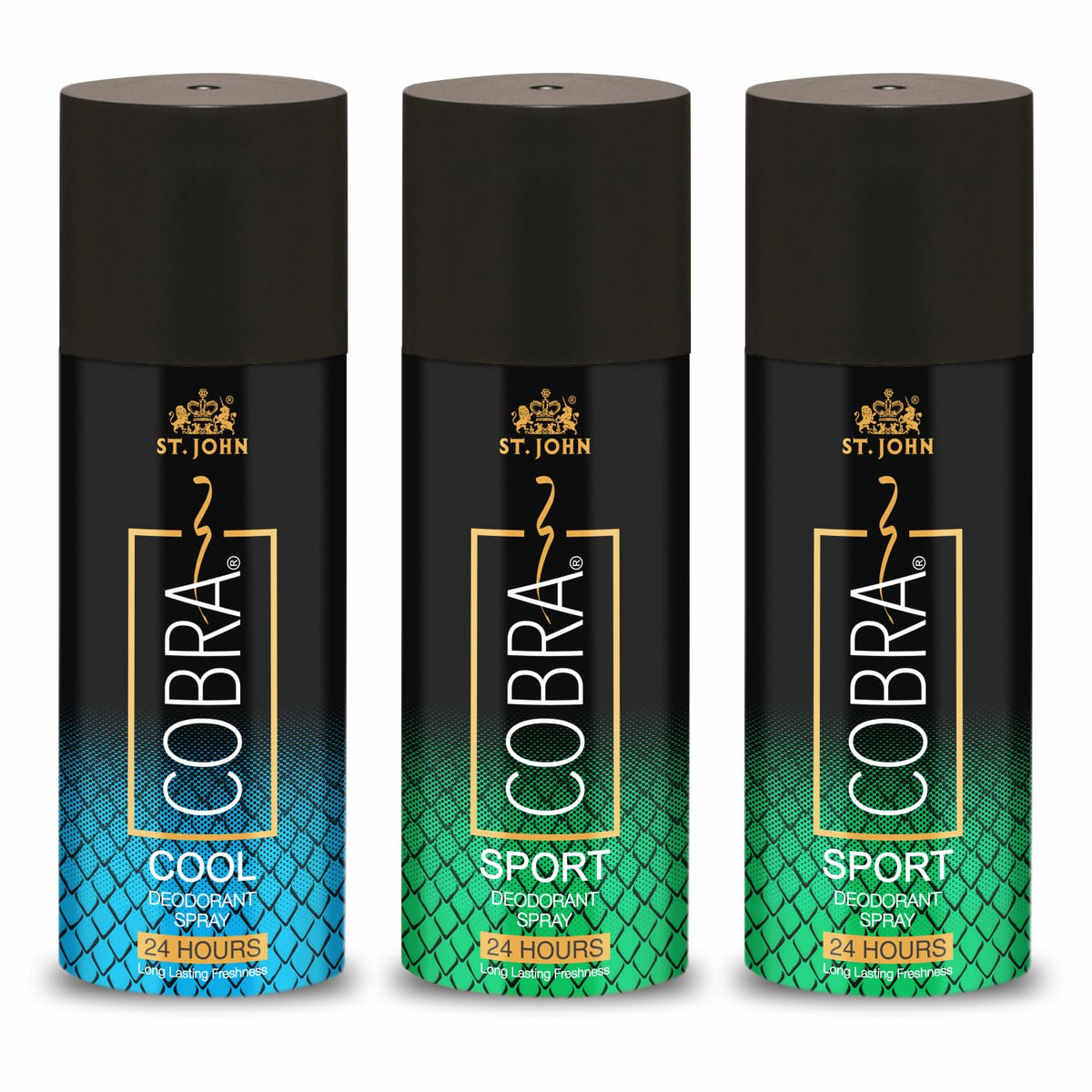 St. john Cobra Sports, Cool & Sports Deodorant Body Spray 24 Hours Long Lasting Fragrance 450ml 15.2 Fl.oz. Pack Of 3 | Perfect Gift Set For Husband & Wife