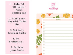 A5 Notes/To Do List Notepad, Beautiful Checklist Pad, Tear-Off Sheets (Flower, Orange) Pack Of 1