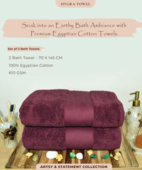 Rangoli Soft Absorbent Durable Towels Earthly Egyption Cotton Plush Luxurious Large Size Bath Towel 1000 Gsm (Maroon)- Pack Of 2