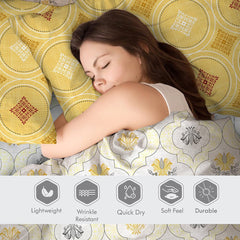 100% Cotton Double Bedsheet With 2 Pillow Covers Size - 87 X 95 Inches, White & Yellow | 125 Thread Count Lightweight & Durable - Gift For Housewarmings, Weddings, Birthdays