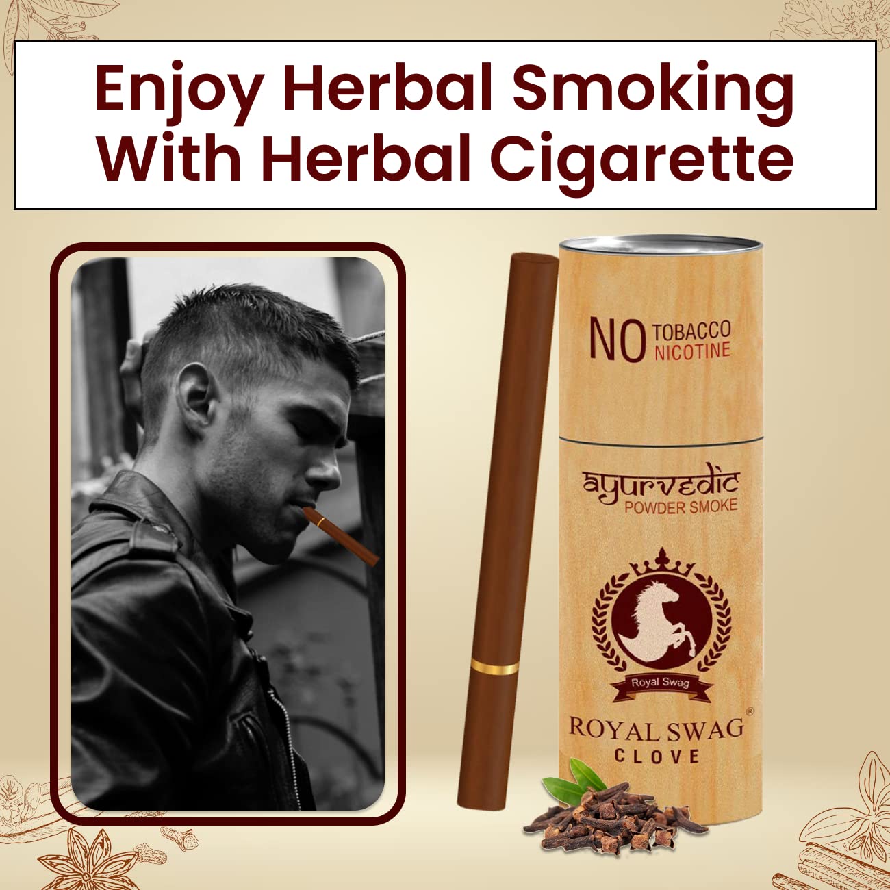 Royal Swag Ayurvedic Herbal Cigarettes 100% Tobacco Free 100% Nicotine Free Cigarettes Clove Flavoured | Smoking Cessation Pack Of 50 Royal Swag Ayurvedic Herbal Cigarettes 100% Tobacco Free 100% Nicotine Free Cigarettes Clove Flavoured | Smoking Cessation Pack Of 50