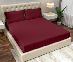 Striped Wine Bedsheet For King Size With 2 Pillow Cover (90 X 95 Inches) | Softer & Durable For All Season | Ideal For Daily Use Home Bedsheet
