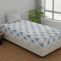 144 TC Cotton Bedsheet For Single Bed With 1 Pillow Cover - 55 X 88 Inches, Cyan Blue & Grey | Good For Guest Houses, & Daily Home Use