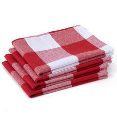 Encasa Xo Kitchen Cooking Cloth 340 Gsm | Cotton Hand Towel For Drying Dishes Highly Absorbent Cleaning & Quick Drying Of Plates | Buffalo Red Checks (Set Of 4)