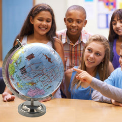 Educational 8 Inch Rotating World Globe With Chrome Finish Arc & Base, World Globe For Home Decor, Office Decor & Gifting For Students Learning, Pack Of 1