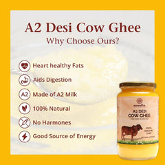 Natural A2 Desi Cow Ghee By Krishviya | Homemade Rich In Taste & Nutrients A2 Bilona Desi Cow Ghee Perfect For Deep Frying | (500ml) 16.9 Ounce | Jar Pack