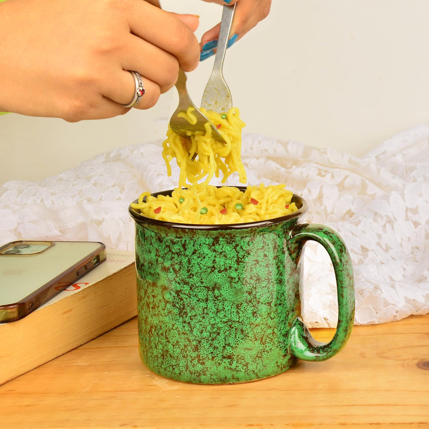 Studio Pottery Ceramic Maggi Bowl Or Mug With Handle 550ml, Emerald Green | Jumbo Ceramic Coffee & Tea Mug - Cereal Bowl | Big Milk Mug - Large Beer Mug - Gift For Him Studio Pottery Ceramic Maggi Bowl Or Mug With Handle 550ml, Emerald Green | Jumbo Ceramic Coffee & Tea Mug - Cereal Bowl | Big Milk Mug - Large Beer Mug - Gift For Him