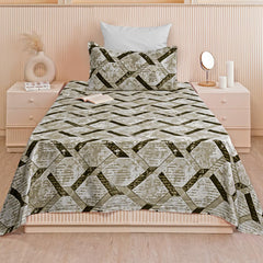 Luxurious Printed Flat Bedsheets With 1 Pillow Cover - 60 X 90 Inches, Olive Green | Breathable & Wrinkle Free | Soft & Durable