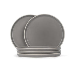 Ceramic Dinner Plates Set Of 6 Pieces, Grey With White Rim Carving Series | Ceramic Plates Set - Glossy Finish Plate Set | Ceramic Dinner Plates - Plates Set For Dinner | Microwave Safe