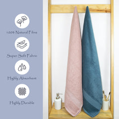 Rangoli 100% Cotton Fibre Bath Towel 1000 Gsm | Highly Durable & Super Absorbent Towel | Skin-Friendly & Quick Drying Luxury Towels (Peach & Blue) - Pack Of 2