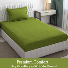 Soft Microfiber Single Bedsheet With 1 Pillow Covers - 60 X 90 Inches, Maximum Green | Wrinkle Free Design & Easy To Wash | Refreshing Your Bedroom Look