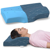 Cool Gel Cervical Pillow For Spondylitis Neck, Orthopedic Design, Memory Foam Pillow, Blue Checks Cover, Size - 18.5 X 11 X 3.5 Inches, Sleeping Contour Support, Regular Use - 1 Pillow