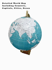 Rotating World Globe 8 Inch With Gold Arc & Wooden Stand For Show Piece For Home, Office, Study Table Decor, Birthday, Party Gifts For Students, Sky Blue, Pack Of 1