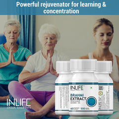 Inlife Brahmi Bacopa Monnieri Extract Bacosides > 25% Supplement, 500mg, Improved Cognitive Function, Supports Mental Alertness | 60 Vegetarian Capsules Each Pack Of 2
