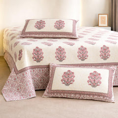 Jaipuri Cotton Bedsheet For King Size With 2 Pillow Covers | 90 X 108 Inches, Cream & Red | Ultra-Soft & Skin-Safe | Breathable Summer Comfort