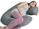 C Shaped Pregnancy Pillow For Pregnant Women & Nursing Mom, Grey Color | Full Body Support, Single Pillow For Multipurpose Use During Maternity, Comfy | Premium Velvet Outer Cover With Zip